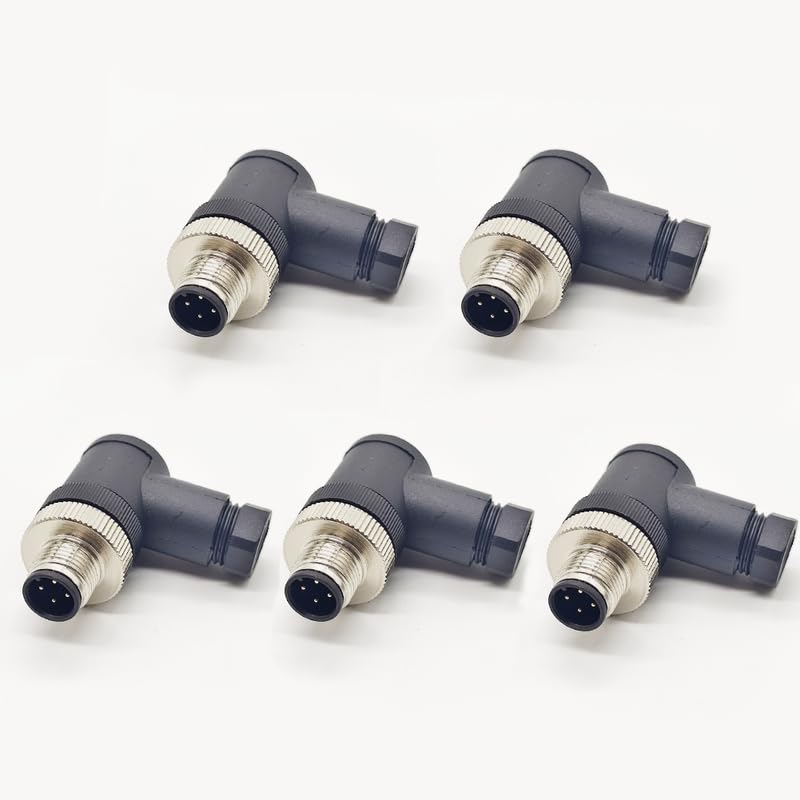 10Pcs M12 4 Pin Male Connector, Right Angle Field Assembly Wireable Adapter 12mm A Code Industrial Circular Connector IP67 Waterproof Sensor for PG7 Cable Unshiled 250V 4A AC/DC for Electric Bicycles