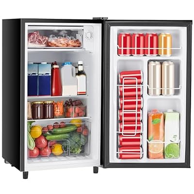 Sweetcrispy 3.2 Cu.Ft Mini Fridge with Freezer, 2 Door Small Refrigerator with Adjustable Thermostat Energy-efficient Low Noise, Compact Fridge for Bedroom, Office, Dorm, Black