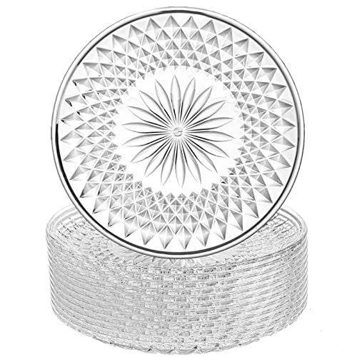 Peohud Paquete de 12 platos de ensalada acrílicos, platos de postre redondos transparentes de 8 pulgadas, platos pesados de boda y fiesta, platos de pan premium para frutas, aperitivos, sin BPA