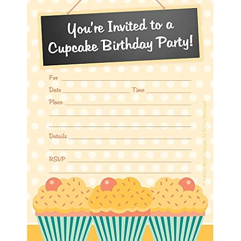 Artistic Media Design Cupcake Themed Birthday Party Invitations - Gender Neutral (Set of 25 with Envelopes) Cover