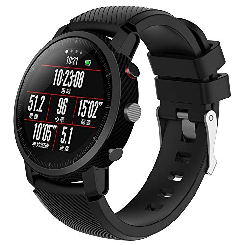 DIPOLA Correa con Banda de Reloj Deportivo Suave de Silicagel para Reloj Inteligente Amazfit Stratos de HUAMI 2 -Negro