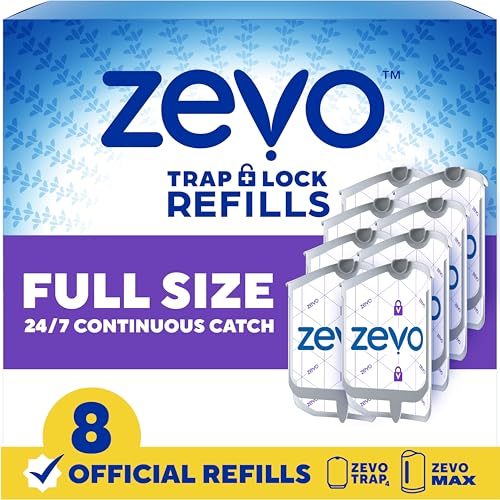 Image of Zevo Flying Insect Trap Official Refill Cartridges - Fits Zevo Trap and MAX Indoor Fly Trap, Trap+Lock Technology Fly Trap Refill for Gnats, House Flies & Fruit Flies (8 Official Refill Cartridges)