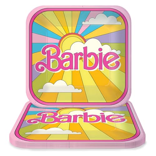 Amscan Multicolor Vintage Barbie Square Plates (7") Pack of 8 - Perfect for Themed Celebrations & Kids' Parties