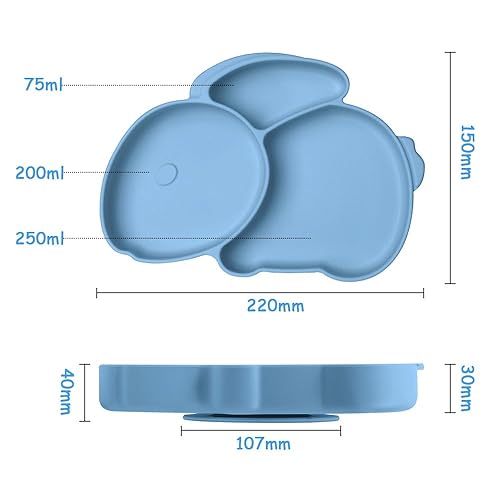 Miniatura 9 de Vicloon Platos para niños pequeños con succión, platos para niños, 100% silicona de grado alimenticio, diseño dividido antideslizante, apto para