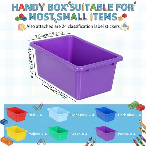 Image of Hushee 24 Pack 6 Quart Classroom Cubby Storage Bins with Lids and Labels | Fits 12 x 8 x 5 Inch Cubbies, 6 Colors and Clear Lids for Easy Storing, Durable and Stackable for Toys Books Shoes Crafts