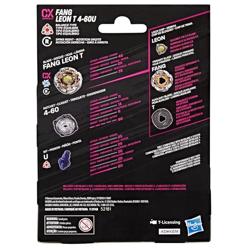 Image of Beyblade X Fang Leon T 4-60U CX Starter Pack Set, Takara Tomy Balance Type Top and Launcher, Battling Tops Game Toys, Ages 8+