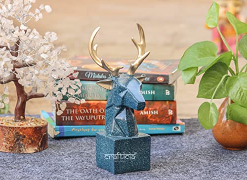 Image of Resin Deer Head Showpiece Geometrical Animal Figurine for Table Top Good Luck Vaastu (9 inch, Green)