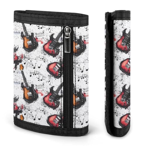 Guitar Music Vintage Trifold Wallet Slim Credit Card Holder Minimalist Front Pocket Money Clip for Women Men3