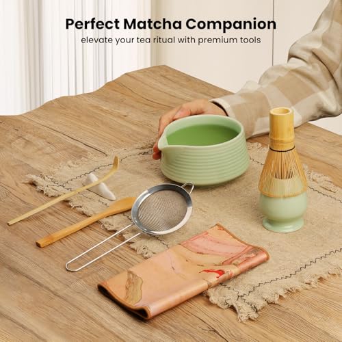 Matcha Whisk Set for Tea Lovers: GEEKHOM 8Pcs Ceramic Matcha Tea Set with Bamboo Whisk, Bowl, Scoop & Holder - Gift for Starter Friend Family Traditional Japanese Tea Ceremony and Breakfast - Image 2
