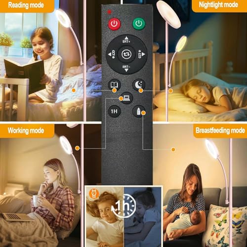 marctronic Pink Floor Lamp, 42W 4000LM Super Bright LED Room Lamp with Adjustable Reading Light,Dimmable Modern Standing Lamp with Remote & Touch Control for Room Bedroom Office Floor Light by marctronic - Used condition - Image 8