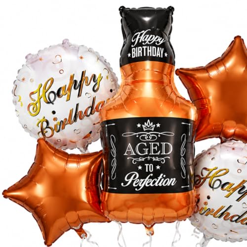 Image of Wanna Party Aged To Perfection Birthday Foil Balloon Bouquet Set of 5 | Bottle & Star Theme Helium Supported Balloons for Birthday Party Decoration, Cake Table Setup & Celebration Backdrop