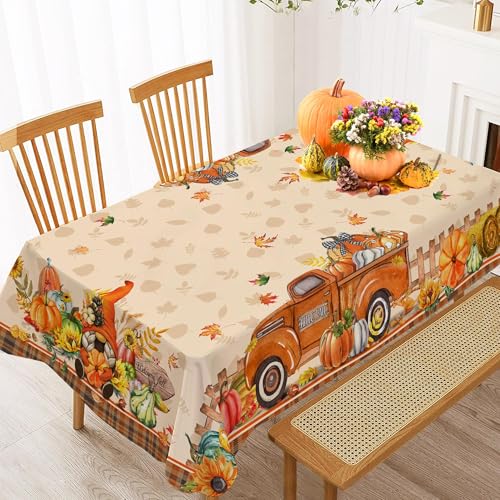 Hexagram Fall Tablecloth Rectangle 60 x 120 Inches, Fall Table Cloth, Autumn Pumpkin Red Truck Tablecloth for Home Kitchen Dining Decor by Hexagram - Image 3