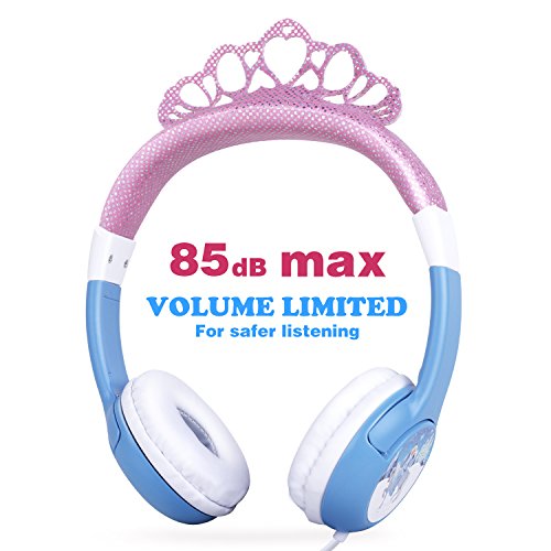 OneOdio Kids Over Ear Headphones - 85dB Volume Limited Headsets for Children, Durable, Adjustable, Lightweight Earphones with 3.5mm Jack for iPad, Kindle, Computers and Tablet (Crown Headband/Blue)