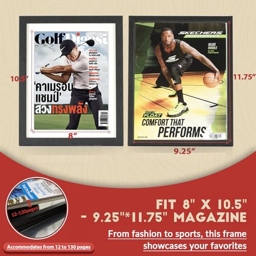 Image of JupDec Sports Magazine Frame 2 Pack, Premium Wood Display Case for 8 inch x 10.5 inch Magazines, Wall Mount or Tabletop Stand, Layered Design with Positioning Mat, Perfect for Sports, Fashion & Home Decor