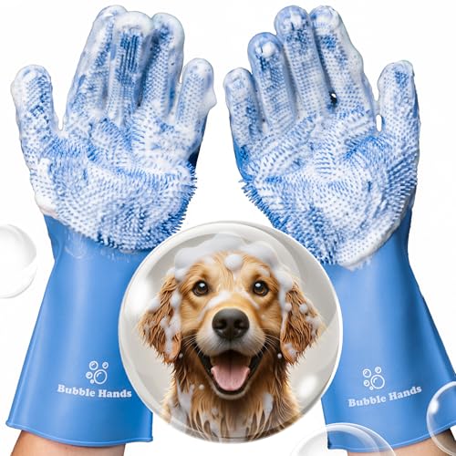 Bubble Hands Dog Washing Gloves with Bristle Scrubbers, Reusable Silicone