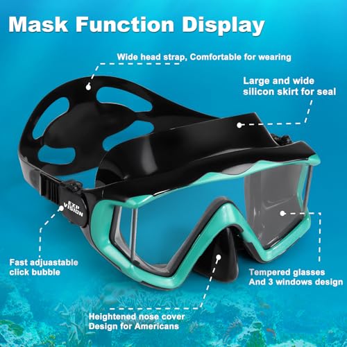 Image of Adult Pano 3 Scuba Diving Mask, Tempered Glass Snorkel Mask Anti-Fog Swim Mask No Leakage Swim Goggles with Nose Cover Snorkeling Gear for Snorkeling, Freediving, Swimming