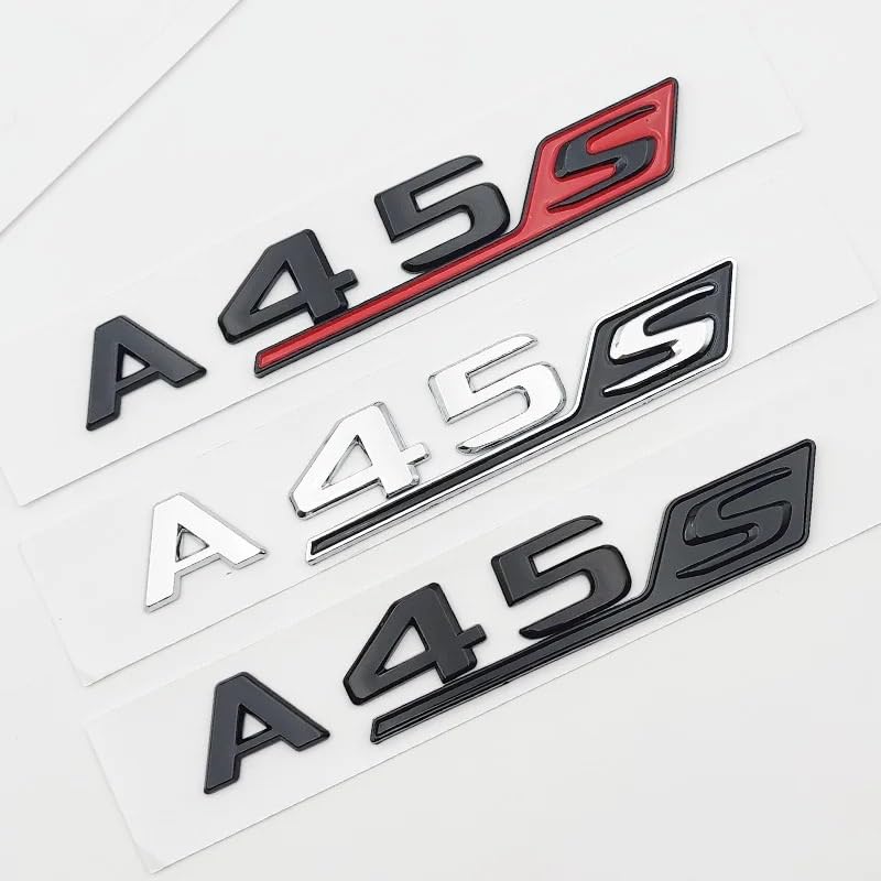 3D ABS Rojo Negro Cromo Letras del Coche Insignia del Maletero Trasero Pegatina A45S Emblema Logo Apto for Mercedes A45S AMG W177 W176 Accesorios(Chrome A45s)