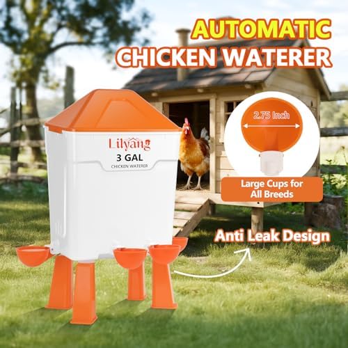 Lilyang XL Chicken Feeder and Waterer Set 3 Gallon, Automatic No-Waste Feeder, Large Poultry Waterer with 2.75'' Cups, Standing or Hanging Use, Feed Chickens & Ducks - 4