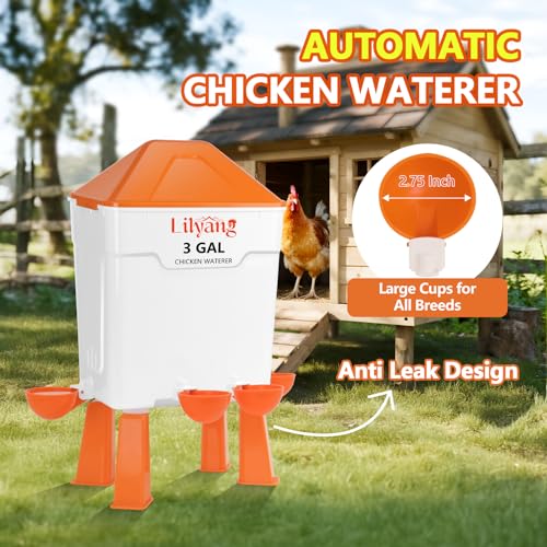 Lilyang XL Chicken Feeder and Waterer Set 3 Gallon, Automatic No-Waste Feeder, Large Poultry Waterer with 2.75'' Cups, Standing or Hanging Use, Feed Chickens & Ducks - Image 6