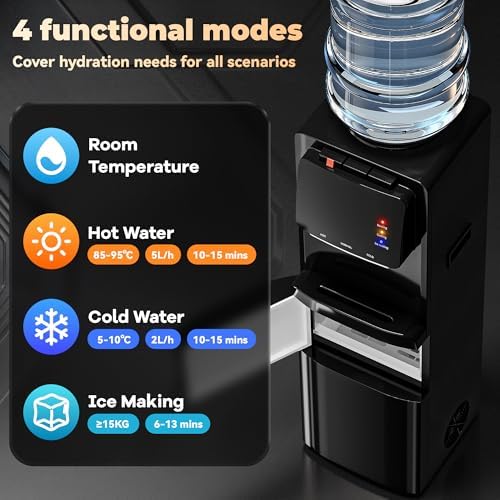 Tehanld Water Dispenser with Ice Maker, 4-in-1 Top Loading Water Cooler with Hot, Cold & Room Temp Water, 35lbs/Day Fast Ice Making, Child Safety Lock, Fits 2-5 Gallon Bottles for Home & Office - 3