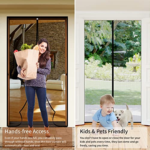 Chiyuns Magnetic Screen Door Mesh, Fit Door Size 32 X 82 Inch, Grey Fiberglass Door Screen Magnetic Closure With Full Frame Hook&Loop, Heavy Duty, Self Sealing, Keep Bugs Out, Pet And Kid Friendly #TOP2