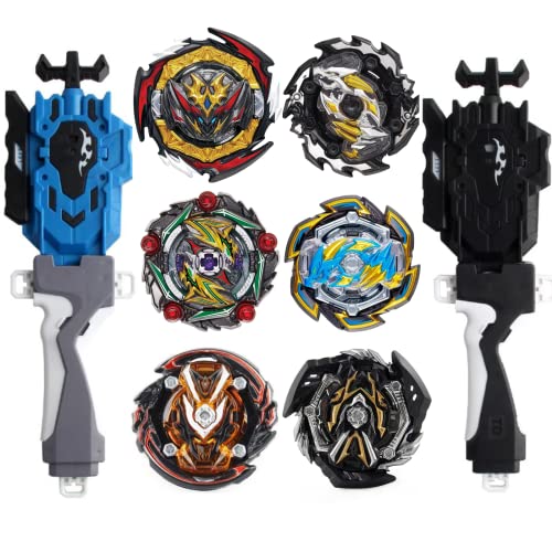 JVNVDS 6-Piece Gyros + 2 Pcs Left & Right Bey Launchers Bey Battle Burst Set,B-180 Dynamite Belial Starter Set, Battling Tops,Boys Kids Birthday Party Idea Gifts