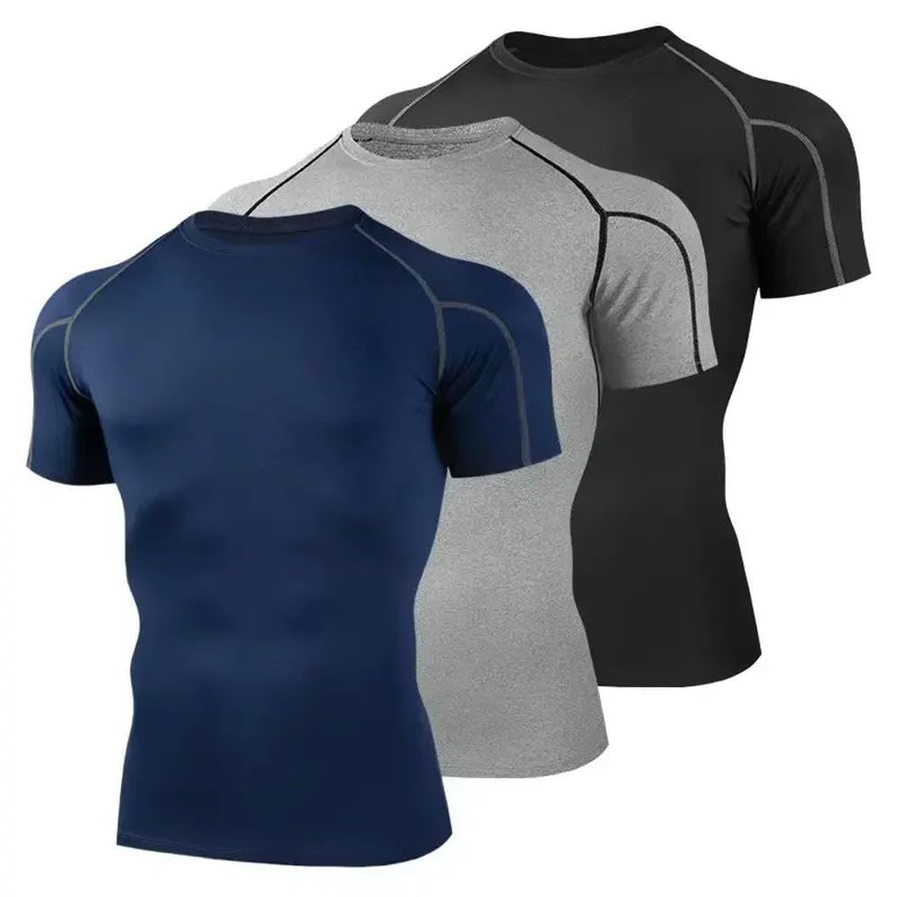 DYRBF - Camiseta comprimida para hombre, ropa deportiva para correr, elástica, de secado rápido, para hacer ejercicio en el gimnasio