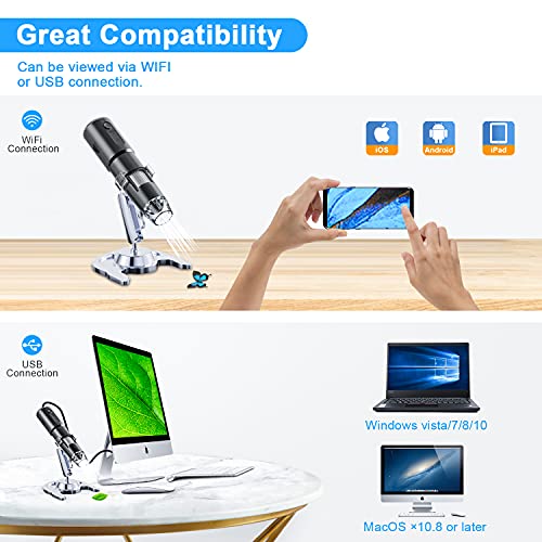 Digitales Mikroskop, Drahtlos Mikroskop 50x-1000x Vergrößerung Handheld USB HD Inspektionskamera WiFi Mikroskop Kamera… – Bild 3