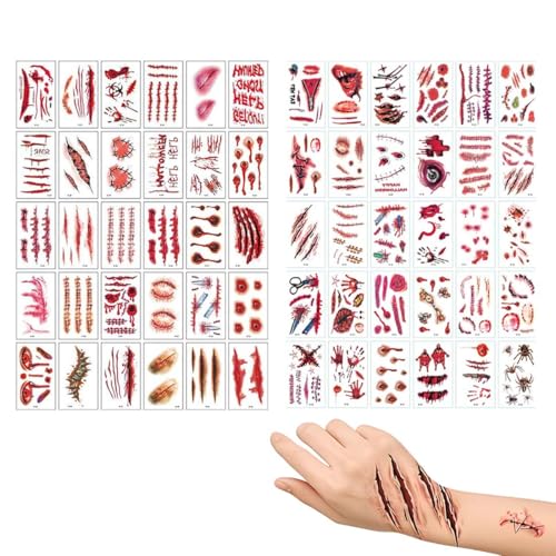 60 hojas de pegatinas de tatuajes faciales de Halloween, pegatinas de cicatrices de zombis, pegatinas de heridas falsas de Halloween, decoraciones para fiestas de cosplay.