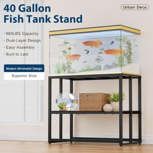 Image of 40 Gallon Metal Fish Tank Stand, Aquarium & Terrarium Stand for Home Office | Dual-layer structure providing extra storage space under the tank.Overall dimension measures 36.6 inchx18.5 inchx30 inch with 660LBS