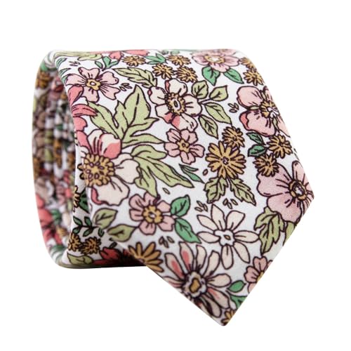 Image of DAZI Men's Skinny Tie Floral Print Cotton Necktie, Great for Weddings, Groom, Groomsmen, Missions, Dances, Gifts.