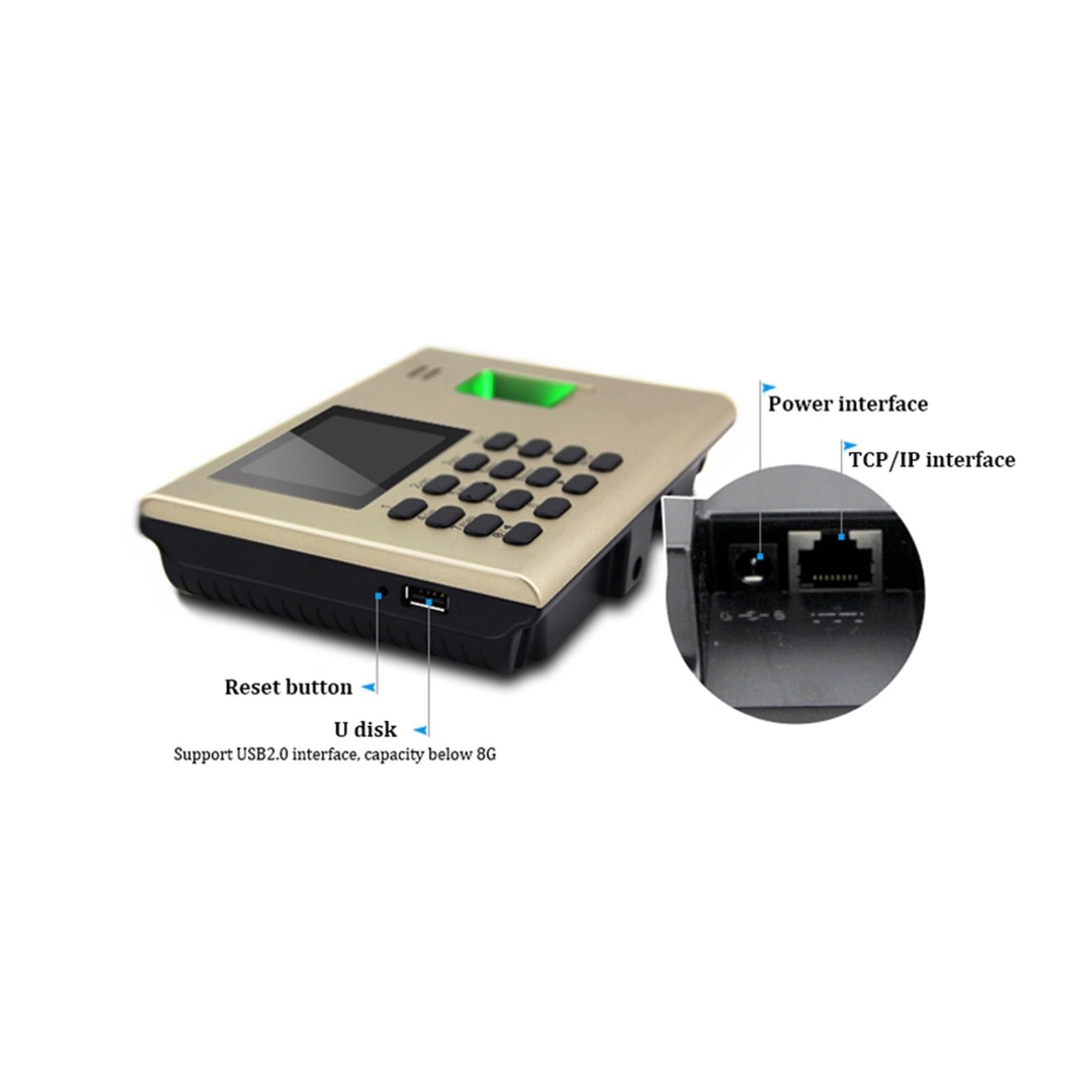 Máquina de fichar, Batería integrada K40 USB TCP/IP tarjeta RFID Reconocimiento de huellas dactilares máquina de tiempo de asistencia grabadora de tiempo Clcok(K40)
