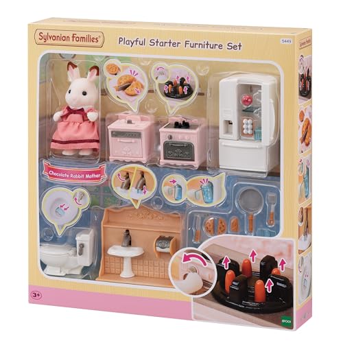 Sylvanian Families - Le set d'ameublement cosy cottage et maman Lapin Chocolat - Set 1 figurine et 20 accessoires - Figurines animaux miniatures - Jouet enfant 3 ans et...