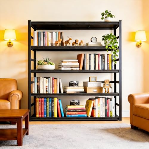 Image of Book Shelf, 3000Lbs Heavy Duty Bookcase, 5 Tier Industrial Adjustable Metal Shelving, Corner Bookshelf Cube Storage Organizer, Book Shelves For Living Room Home Organization, 47.2 inchWx23.6 inchDx73.3 inchH