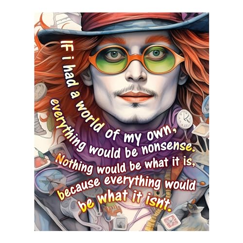 AMERICAN LUXURY GIFTS Mad Hatter 'If I Had My Own World' Quote - Whimsical Alice In Wonderland Wall Art - Home Office Studio Theatre Decor - 8x10 Unframed Print