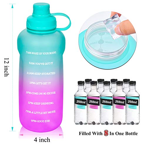 Large Motivational 64 Oz Water Bottle With Straw Time Marker, Marked Half Gallon Water Bottles Leak Proof For Gym Hiking Camping, Wide Mouth Sports Water Bottle Bpa Free (64 Oz, Colorized) #TOP6