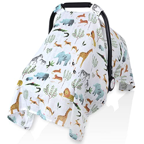 Image of Muslin Car Seat Canopy for Babies, Metplus Lightweight Infant Carseat Cover Breathable Baby Carrier Cover for Boys Girls, Fit Spring Summer/Hot Days/Warm Weather, Woodland Animals