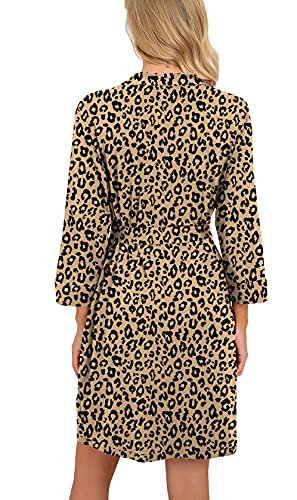 Prinstory Women Kimono Robes Short Lightweight Robe Soft Knit Sleepwear Casual Knit Bathrobe Ladies Loungewear Fp-Leopard Khaki-Medium #TOP4