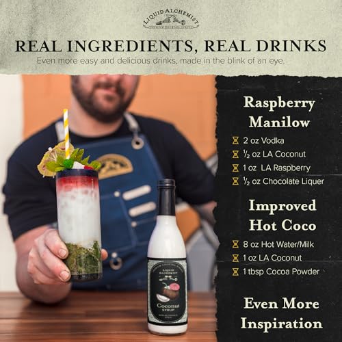 Image of Liquid Alchemist Coconut Syrup for Drinks - Real Ingredients Make our Cream of Coconut Syrup a Perfect Pina Colada Drink Mix - Tropical Flavoring for Drinks - Vegan & Non-GMO (12.7 oz)