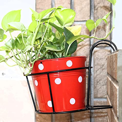 N.A SUPPLIER Hanging Flower Pot Holder Railing Potted Plant Stand for Home Balcony Décor, Black (1)