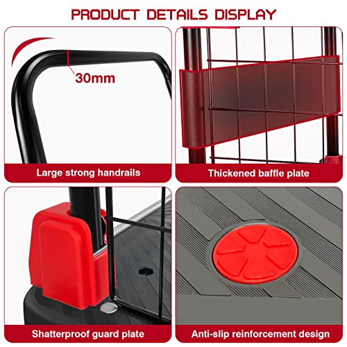 Platform Truck Cart With Cage, Foldable Push Cart Dolly 880Lb Capacity W/ 5'' Tpr 360 Degree Swivel Wheels, Heavy Duty Moving Portable Hand Trucks For Warehouse, Groceries, Garage #TOP3