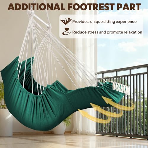 Image of Chihee Hammock Chair Hanging Chair with Foot Rest 2 Cushions Max 500lbs Robust Metal Spreader Bar Collapsible Easy Storage Soft Cotton Swing Chair Strong Strap Iron Carabiner Side Pocket Included