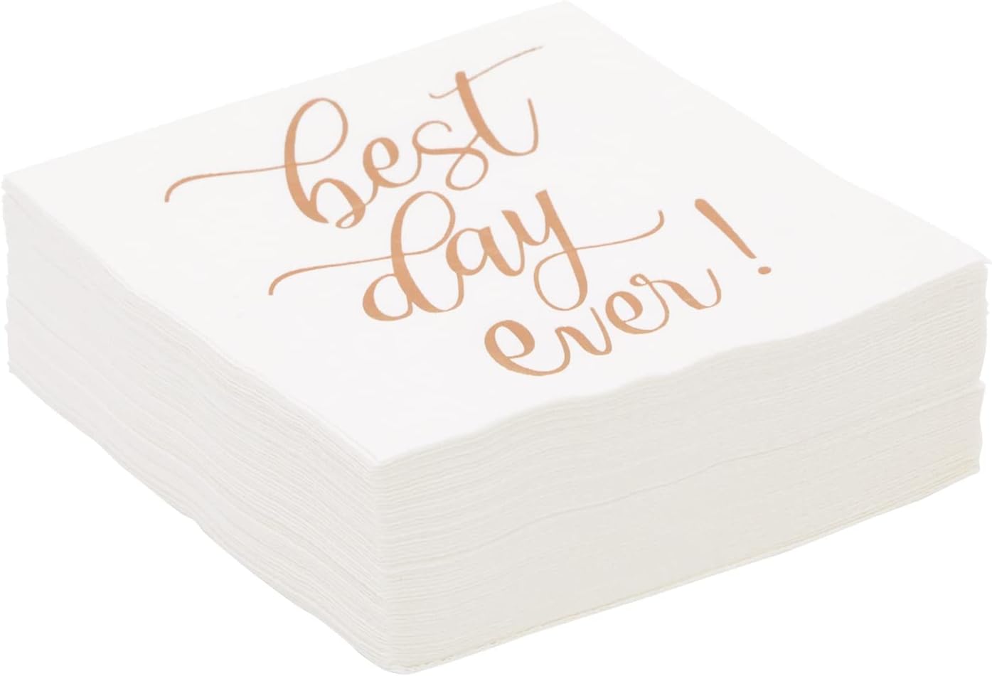 50-Pack Best Day Ever Napkins - Disposable Napkins for Wedding Reception, Bridal Shower, Engagement Party (Rose Gold, 5x5 In) - Wedding Day Decorations for Bridal Suite