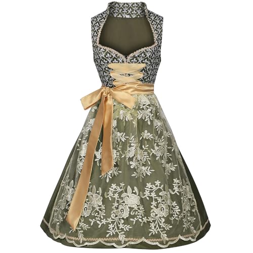 Oktoberfest Bavarian Dress Womens Dirndl Dress German Costume Plaid Maid Halloween Party OutfitsDark Green S