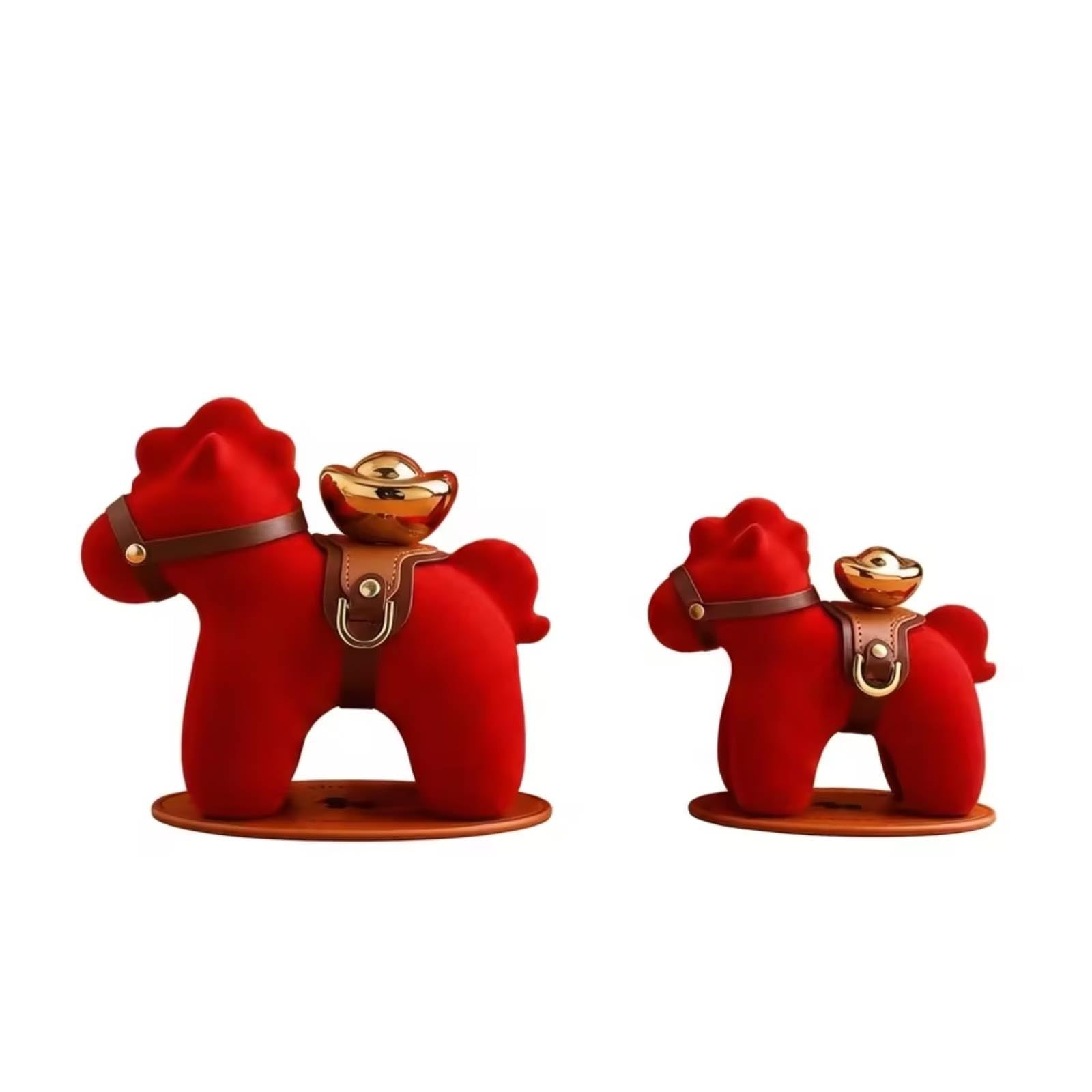 Milageto Figura de Caballo Decorativa Escultura Adorno Estatua Apariencia Ecuestre con Arnés y Dorado Brillante y Textura Suave Adecuada para, Rojo
