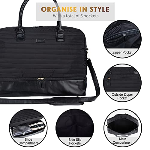 Viva Terry Canvas Weekender Bag, Overnight Travel Carry On Duffel Tote With Shoe Pouch (Solid Black) #TOP3