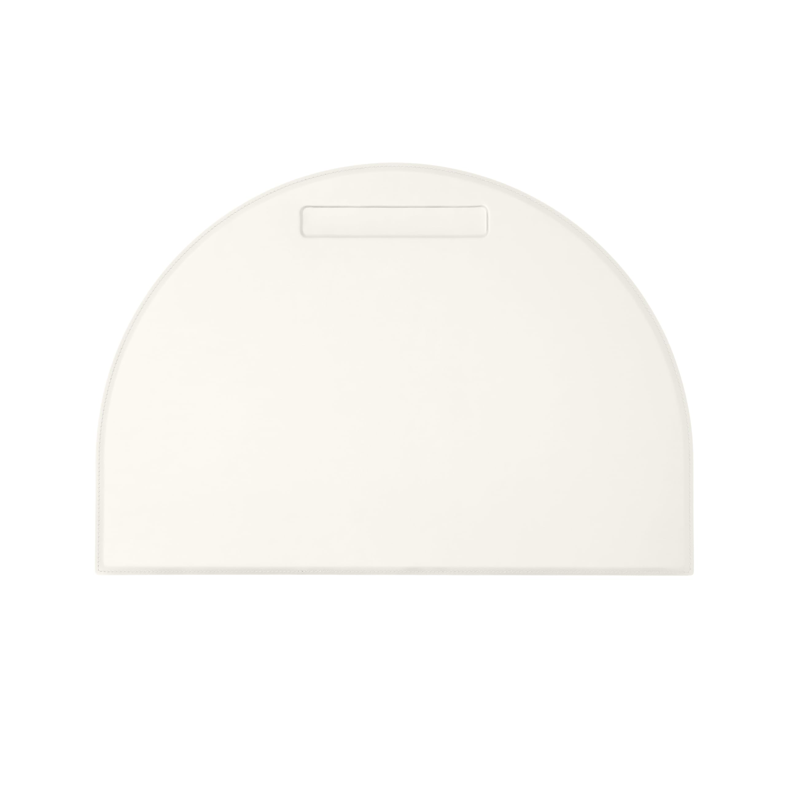 Eglooh - Diana - Desk Mat for Office Made of White Leather - Desk Pad cm 50x35 - Semicircle Shape and Pen Slot - Handmade Stitchings and Non-Slip Bottom - Made in Italy