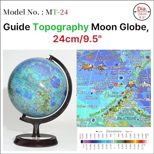 Mapsoft Guide Topography Moon Globe, 24cm/9.5?, MT-24, Lunar Globe, Moon Map, Moon Atlas, Moon Poster, The Moon, The Lunar, Lunar Map, Lunar Atlas, Astronomy Toys