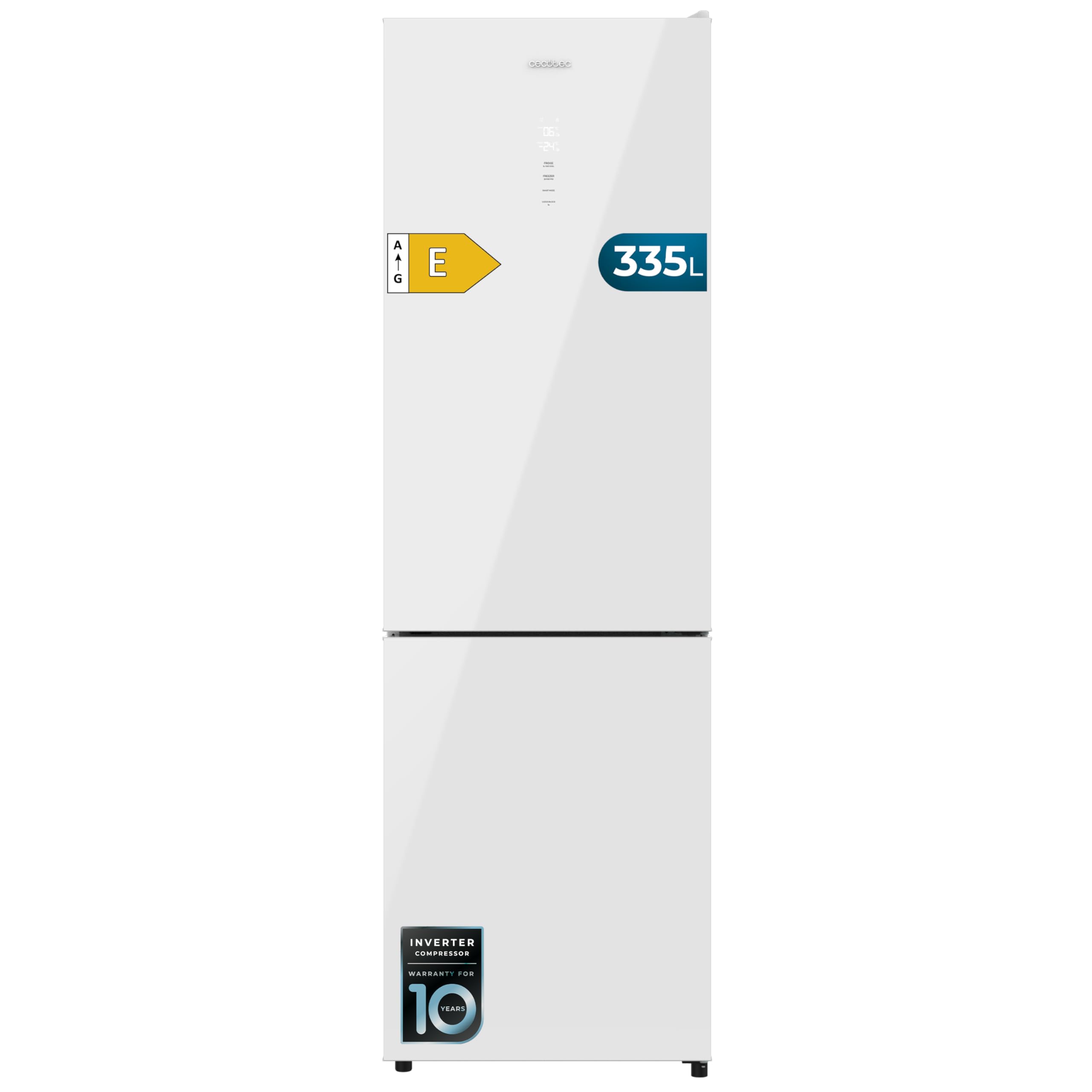 Cecotec Réfrigérateur Combi 335L No Frost Bolero CoolMarket Combi White Glass 195,3cm 59,5cm Compresseur Inverter Plus