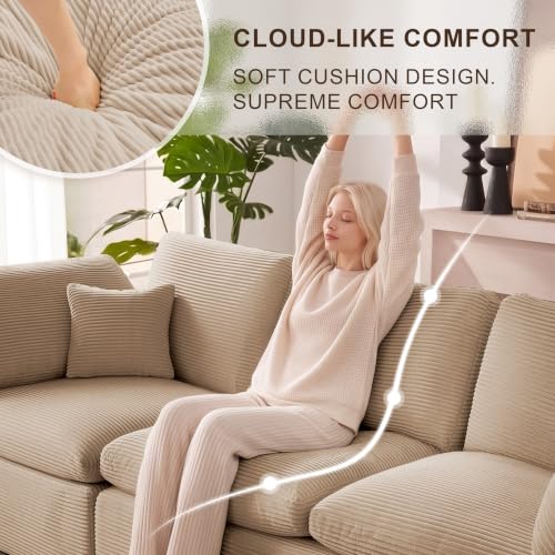 Image of Cloud Sectional Couch, Boneless Couch Modular Sofa, Camel | U shaped, Couches for Living Room & Apartments, Deep Seat & Convertible Ottoman, Kid & Pet Friendly, Family Ready